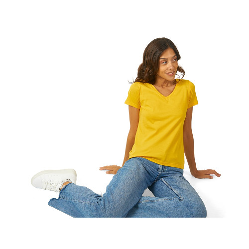 Футболка Heavy Super Club женская с V-образным вырезом, золотисто-желтый Футболка Heavy Super Club женская с V-образным вырезом, золотисто-желтый