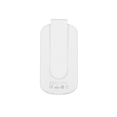 Портативное зарядное устройство Pin на 4000 mAh с большой площадью нанесения и клипом для крепления к одежде или сумке, белый