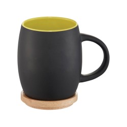 Керамическая чашка Hearth с деревянной крышкой-костером, черный/лайм