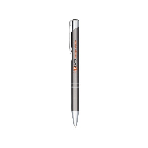 Кнопочная шариковая ручка Moneta из анодированного алюминия, синие чернила, серый