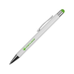 Ручка металлическая шариковая Flowery со стилусом и цветным зеркальным слоем, белый/зеленое яблоко