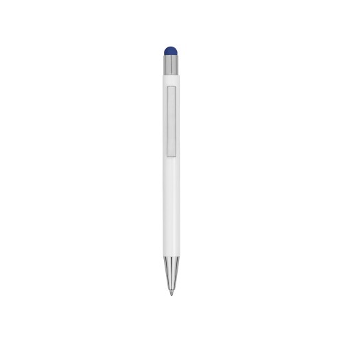 Ручка металлическая шариковая Flowery со стилусом и цветным зеркальным слоем, белый/синий