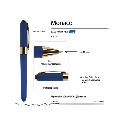 Ручка пластиковая шариковая Monaco, 0,5мм, синие чернила, темно-синий