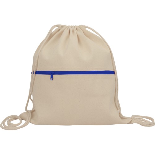 Рюкзак-мешок хлопковый Lark с цветной молнией, натуральный/синий