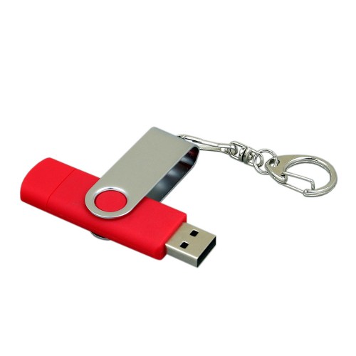 Флешка с  поворотным механизмом, c дополнительным разъемом Micro USB, 64 Гб, красный