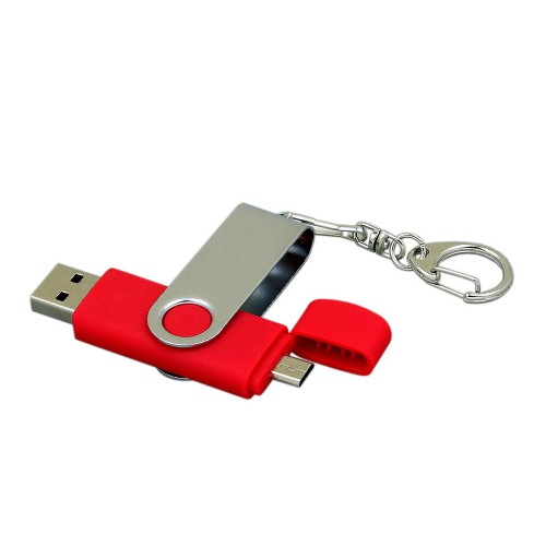 Флешка с  поворотным механизмом, c дополнительным разъемом Micro USB, 64 Гб, красный