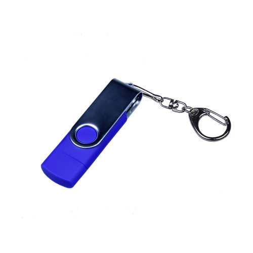 USB-флешка на 64 ГБ поворотный механизм, c двумя дополнительными разъемами MicroUSB и TypeC, синий USB-флешка на 64 ГБ поворотный механизм, c двумя дополнительными разъемами MicroUSB и TypeC, синий
