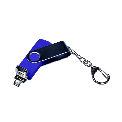 USB-флешка на 64 ГБ поворотный механизм, c двумя дополнительными разъемами MicroUSB и TypeC, синий USB-флешка на 64 ГБ поворотный механизм, c двумя дополнительными разъемами MicroUSB и TypeC, синий