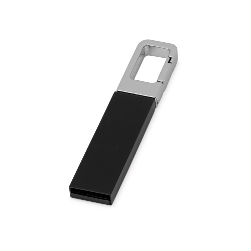 Флеш-карта USB 2.0 16 Gb с карабином Hook, черный/серебристый