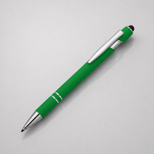 Ручка металлическая soft-touch шариковая со стилусом Sway, зеленый/серебристый Ручка металлическая soft-touch шариковая со стилусом Sway, зеленый/серебристый