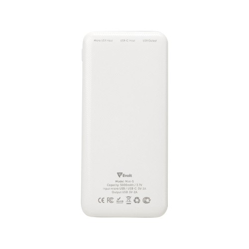 Внешний аккумулятор Evolt Mini-5, 5000 mAh, белый