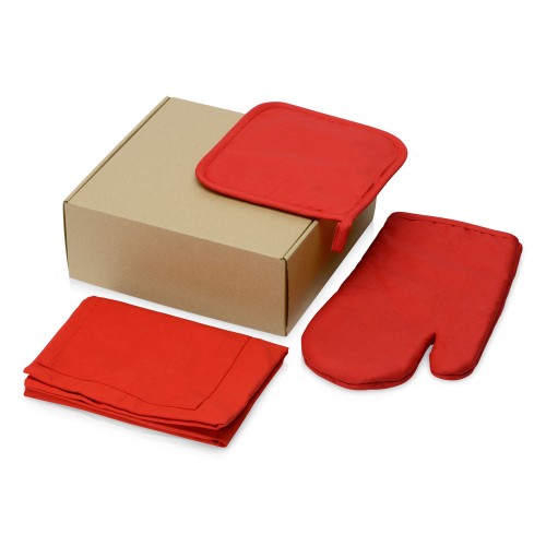 Подарочный набор с фартуком, прихваткой, красный Подарочный набор с фартуком, прихваткой, красный