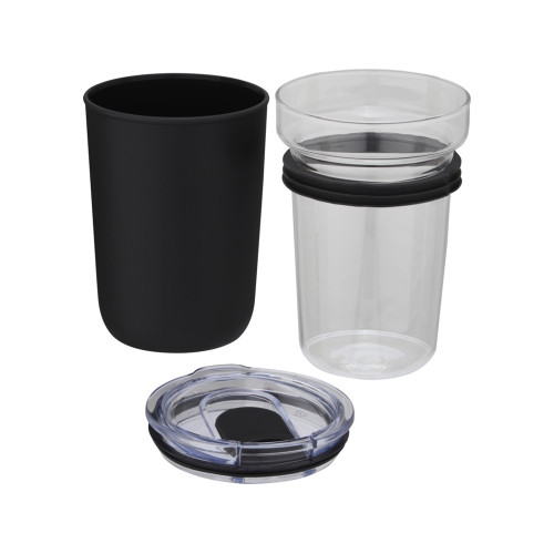 Bello, стеклянная кружка объемом 420 мл с внешней стенкой из переработанного пластика, черный Bello, стеклянная кружка объемом 420 мл с внешней стенкой из переработанного пластика, черный