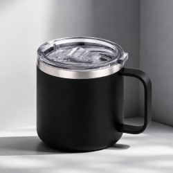 Кружка стальная Alaska с крышкой слайдером, powder coating, черный