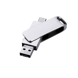 USB 2.0-флешка на 32 Гб поворотный механизм, c дополнительным разъемом Micro USB с одноцветным металлическим клипом