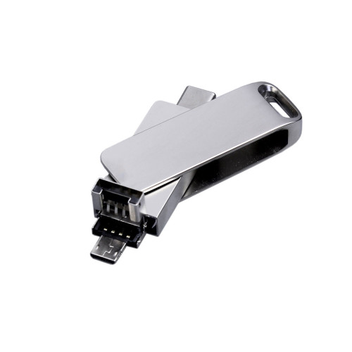 USB 3.0-флешка на 32 Гб поворотный механизм, c дополнительным разъемом Micro USB с одноцветным металлическим клипом USB 3.0-флешка на 32 Гб поворотный механизм, c дополнительным разъемом Micro USB с одноцветным металлическим клипом