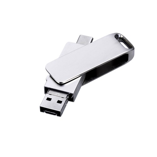 USB 2.0-флешка на 64 Гб поворотный механизм, c дополнительным разъемом Micro USB с одноцветным металлическим клипом