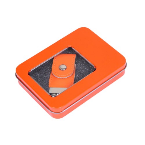 Металлическая коробочка G04 оранжевого цвета с прозрачным окошком