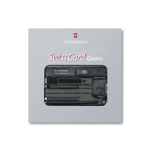 Швейцарская карточка VICTORINOX SwissCard Quattro, 13 функций, полупрозрачная чёрная