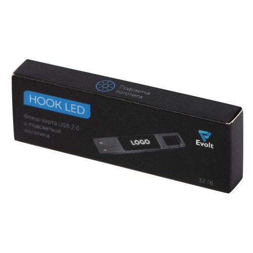 USB 2.0- флешка на 32 Гб c подсветкой логотипа Hook LED, темно-серый, белая подсветка