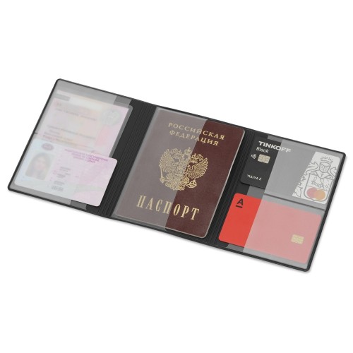 Обложка на магнитах для автодокументов и паспорта Favor, черная
