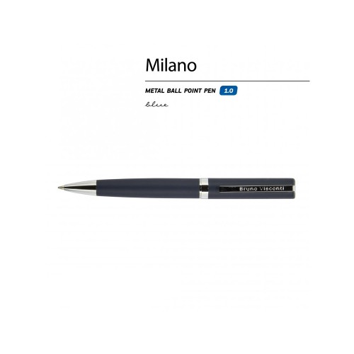 Ручка шариковая автоматическая BrunoVisconti® 1 мм, синяя Milano (синий металлический корпус)