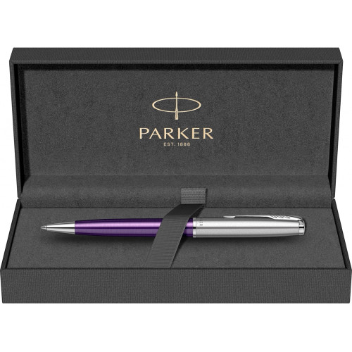 Шариковая ручка Parker Sonnet Essentials Violet SB Steel CT, цвет чернил black, перо: M, в подарочной упаковке. Шариковая ручка Parker Sonnet Essentials Violet SB Steel CT, цвет чернил black, перо: M, в подарочной упаковке.
