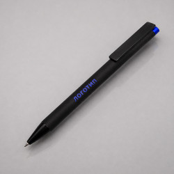 Ручка металлическая шариковая Taper Metal софт-тач с цветным зеркальным слоем, черный с синим