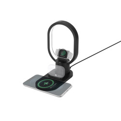 Беспроводная зарядная станция 4-в-1 Portal c лампой, 15 Вт, черный