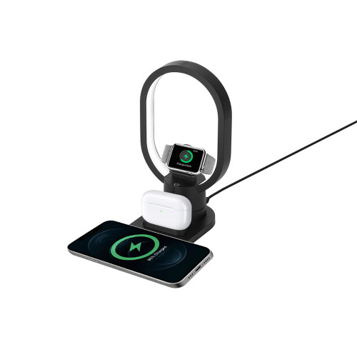 Беспроводная зарядная станция 4-в-1 Portal c лампой, 15 Вт, черный