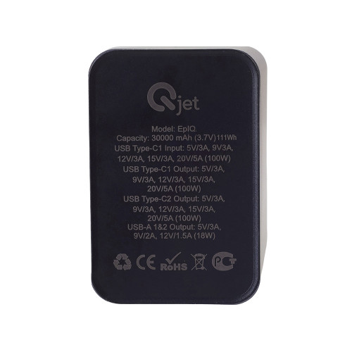 Внешний аккумулятор для ноутбуков EpIQ, 100 Вт, 30000 mAh, темно-серый