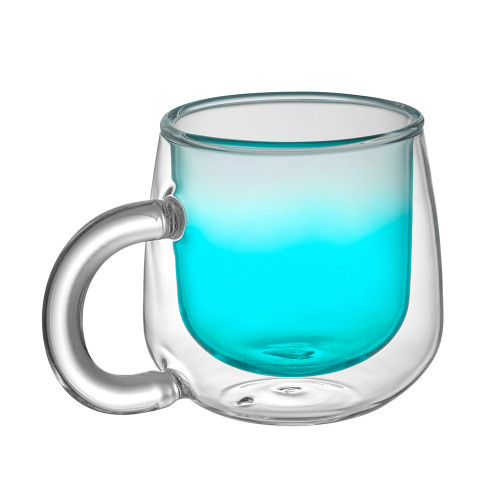 Кружка с двойными стенками с широкой ручкой и градиентным покрытием Fog, бирюзовый Кружка с двойными стенками с широкой ручкой и градиентным покрытием Fog, бирюзовый