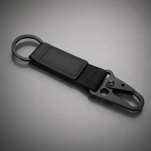 Брелок-ремувка Carabinier из ткани с вставкой из экокожи и карабином, черный