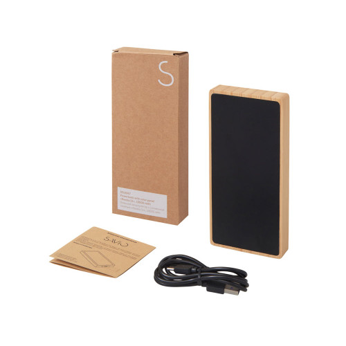 Внешний аккумулятор с подсветкой лого и солнечной панелью Reedia S1, 10000 mAh, бамбук, черный