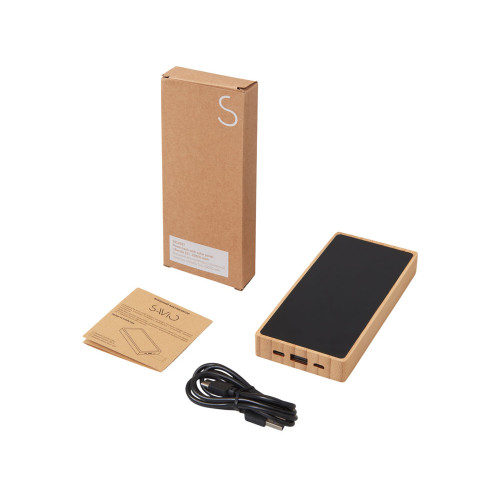 Внешний аккумулятор с подсветкой лого и солнечной панелью Reedia S1, 10000 mAh, бамбук, черный