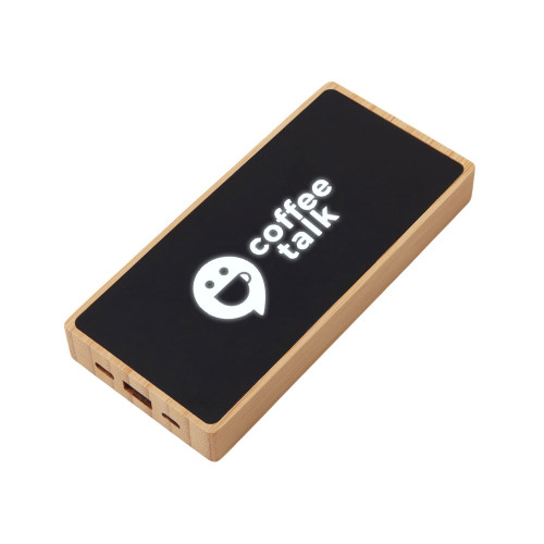 Внешний аккумулятор с подсветкой лого и солнечной панелью Reedia S1, 10000 mAh, бамбук, черный