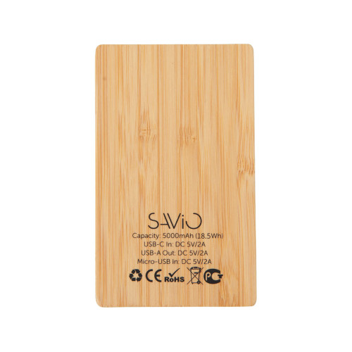 Внешний аккумулятор с подсветкой лого Reedia S2, 5000 mAh, бамбук, черный