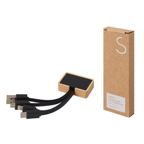 Кабель 3-в-1 с подсветкой лого Reedia S6, бамбук, черный