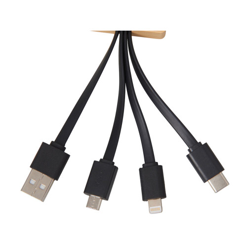 Кабель 3-в-1 с подсветкой лого Reedia S6, бамбук, черный