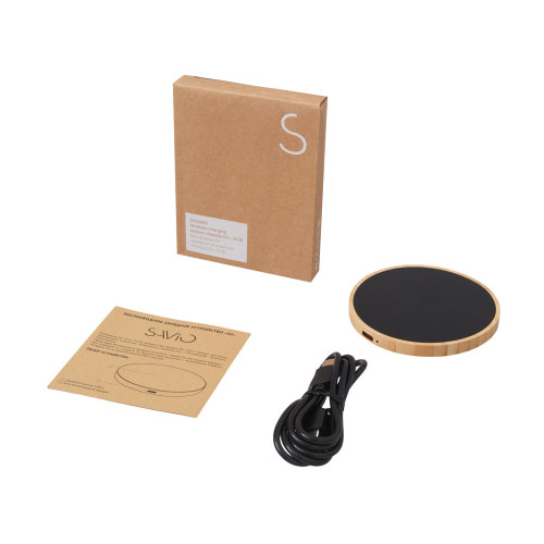 Беспроводное зарядное устройство с подсветкой лого Reedia S3, 15 Вт, бамбук, черный