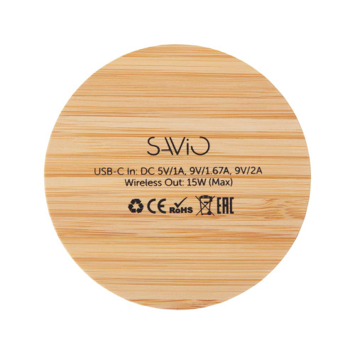 Беспроводное зарядное устройство с подсветкой лого Reedia S3, 15 Вт, бамбук, черный