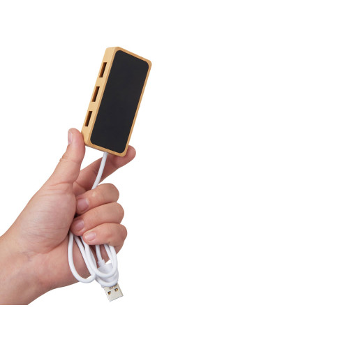 USB хаб с подсветкой лого Reedia S5, 3*USB, 1*Type C, бамбук, черный