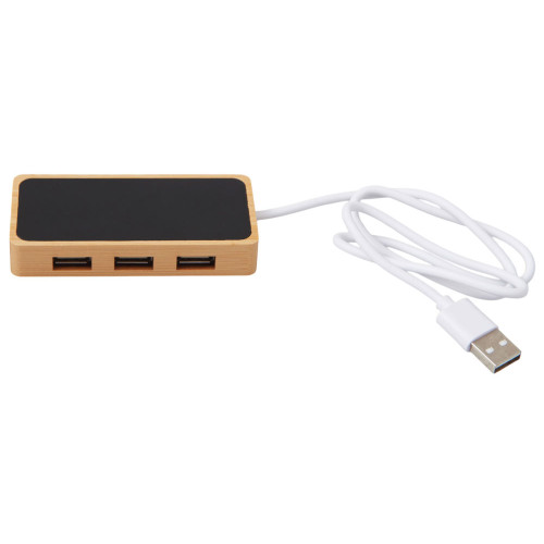 USB хаб с подсветкой лого Reedia S5, 3*USB, 1*Type C, бамбук, черный