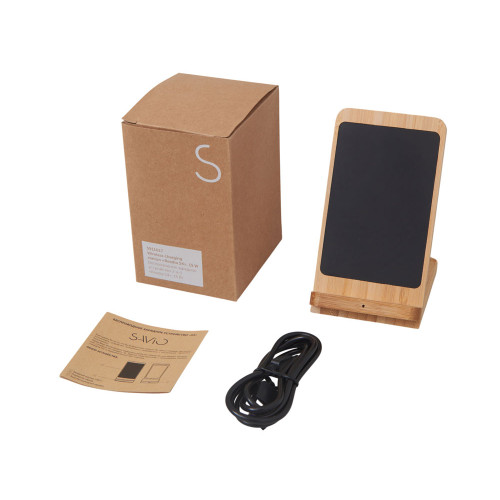 Беспроводное зарядное устройство 2-в-1 с подсветкой лого Reedia S4, 15 Вт, бамбук, черный