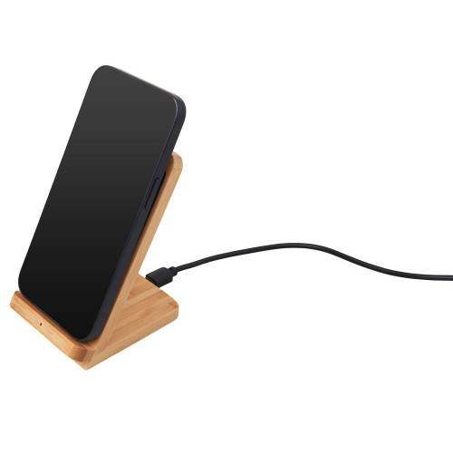 Беспроводное зарядное устройство 2-в-1 с подсветкой лого Reedia S4, 15 Вт, бамбук, черный