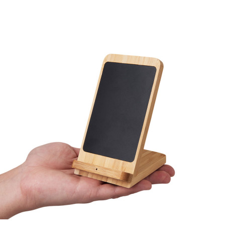 Беспроводное зарядное устройство 2-в-1 с подсветкой лого Reedia S4, 15 Вт, бамбук, черный