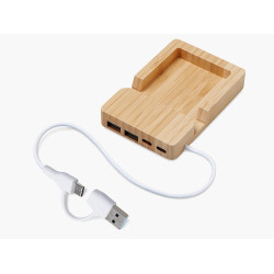 USB хаб Memo, 2*USB, 2*Type C, бамбук
