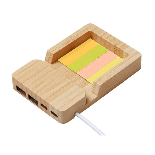 USB хаб Memo, 2*USB, 2*Type C, бамбук