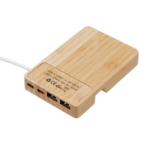 USB хаб Memo, 2*USB, 2*Type C, бамбук