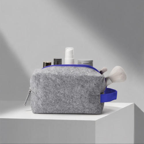 Косметичка из РПЕТ фетра с ручкой Felt, серый с синим